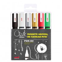 Набор меловых маркеров Uni Chalk 5M 1,8-2,5мм New Year 6 цветов