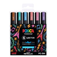 Набор маркеров Uni POSCA PC-5M 1,8-2,5мм Metallic "Металлик" 6 цветов