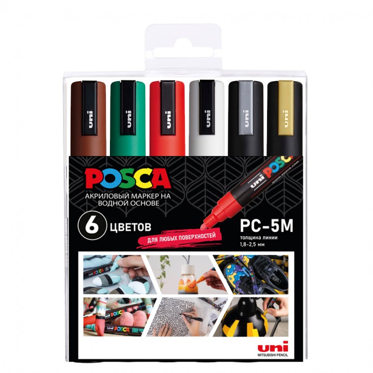 Набор маркеров Uni POSCA PC-5M 1,8-2,5мм Christmas 6 цветов