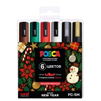 Набор маркеров Uni POSCA PC-5M 1,8-2,5мм New Year 6 цветов