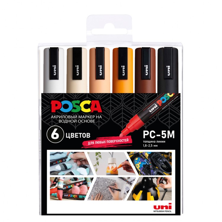 Набор маркеров Uni POSCA PC-5M 1,8-2,5мм Wood 6 цветов
