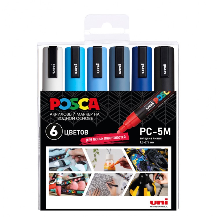 Набор маркеров Uni POSCA PC-5M 1,8-2,5мм Sky 6 цветов