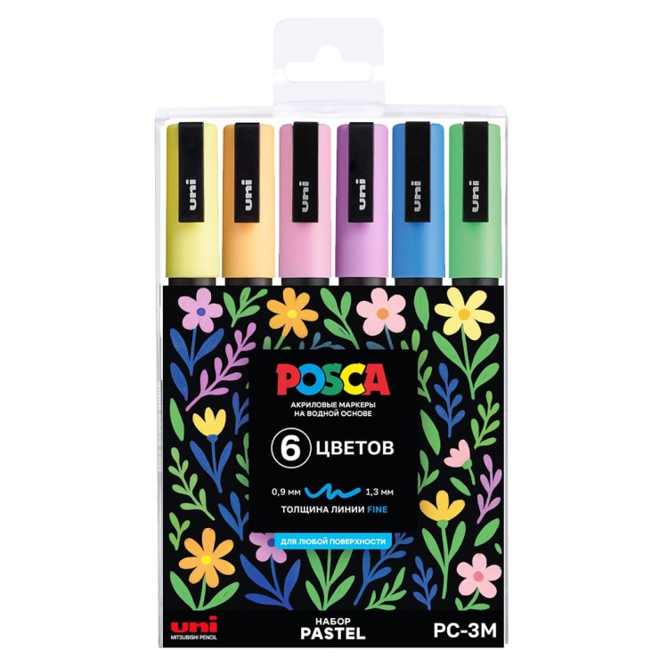 Набор маркеров Uni POSCA PC-3M 0,9-1,3мм Pastel "Пастельные" 6 цветов Набор маркеров Uni POSCA PC-3M 0,9-1,3мм Pastel "Пастельные" 6 цветов