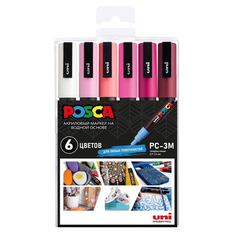 Набор маркеров Uni POSCA PC-3M 0,9-1,3мм Pink 6 цветов
