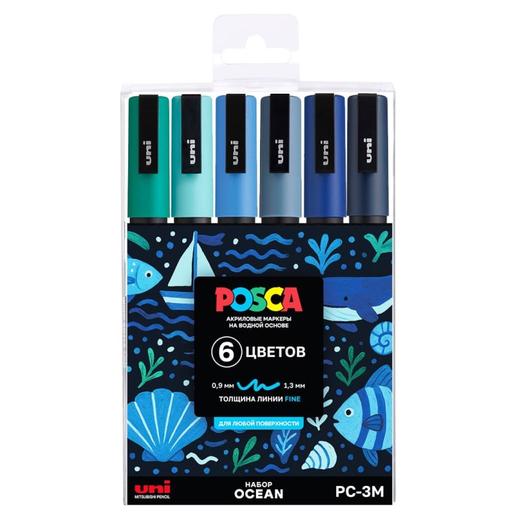 Набор маркеров Uni POSCA PC-3M 0,9-1,3мм Ocean "Океан" 6 цветов