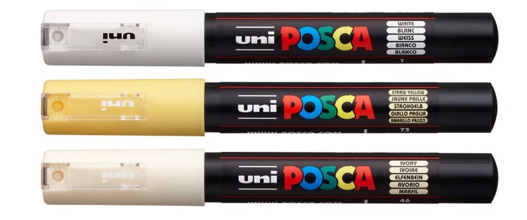 Набор маркеров POSCA PC-1M (белый, слоновая кость, соломенно-желтый)