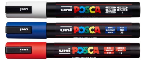 Набор маркеров POSCA PC-5M (белый, синий, красный)
