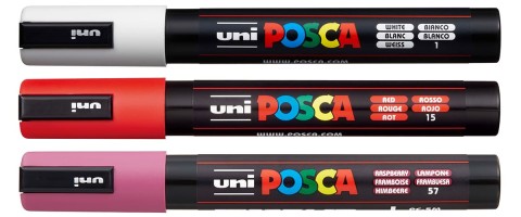 Набор маркеров POSCA PC-5M (белый, красный, малиновый)