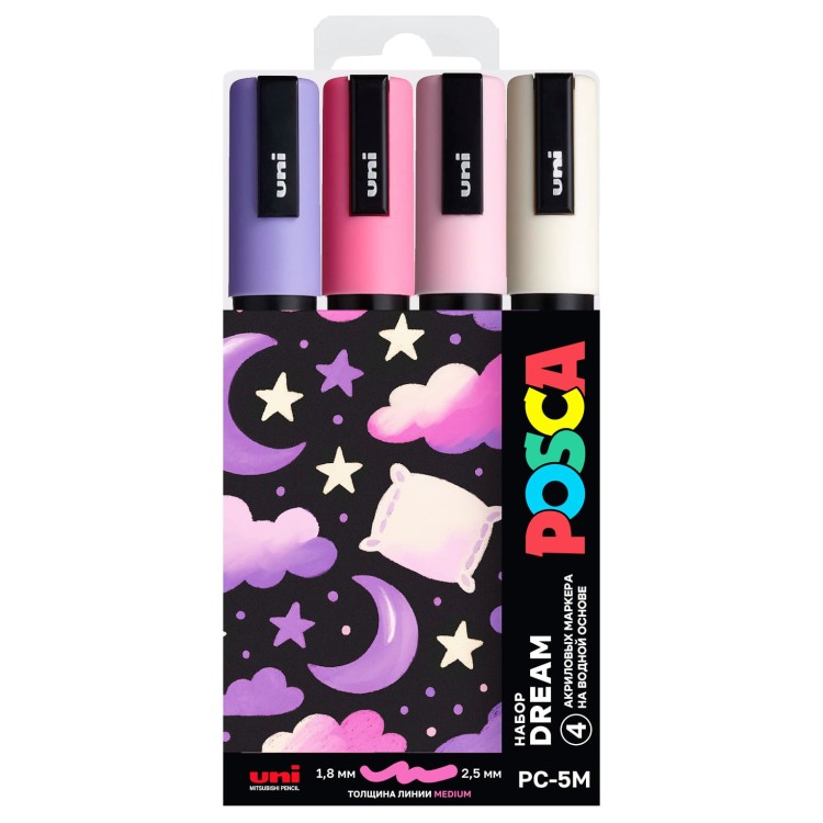 Набор маркеров Uni POSCA PC-5M 1,8-2,5мм Dream "Мечта" 4 цвета