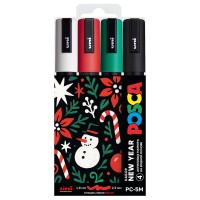 Набор маркеров Uni POSCA PC-5M 1,8-2,5мм New Year "Новый год" 4 цвета