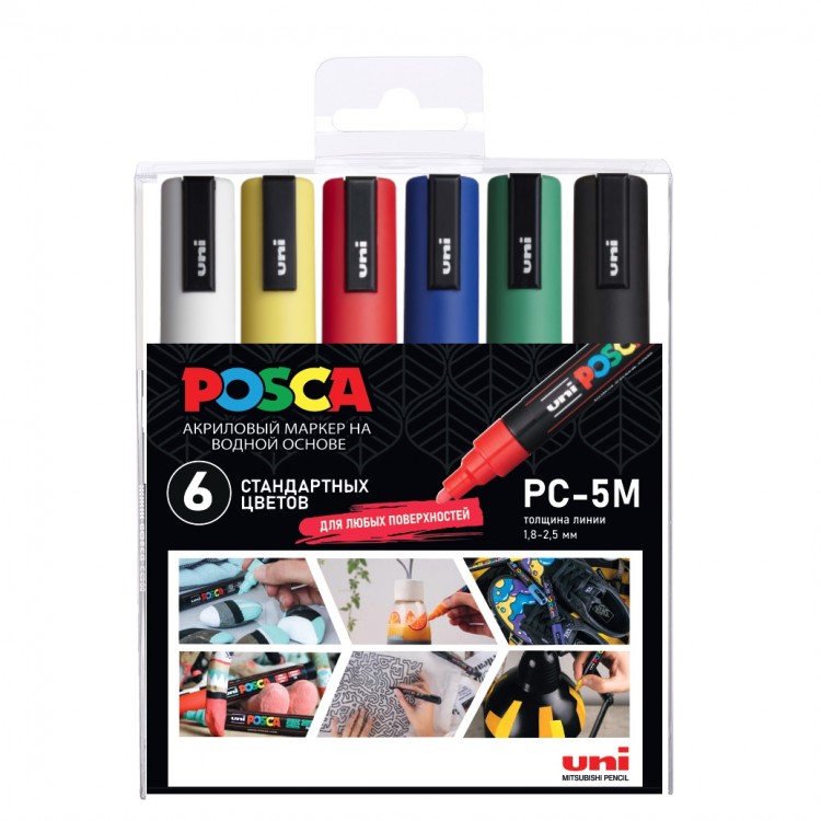Набор маркеров Uni POSCA PC-5M 1,8-2,5мм Standard 6 цветов