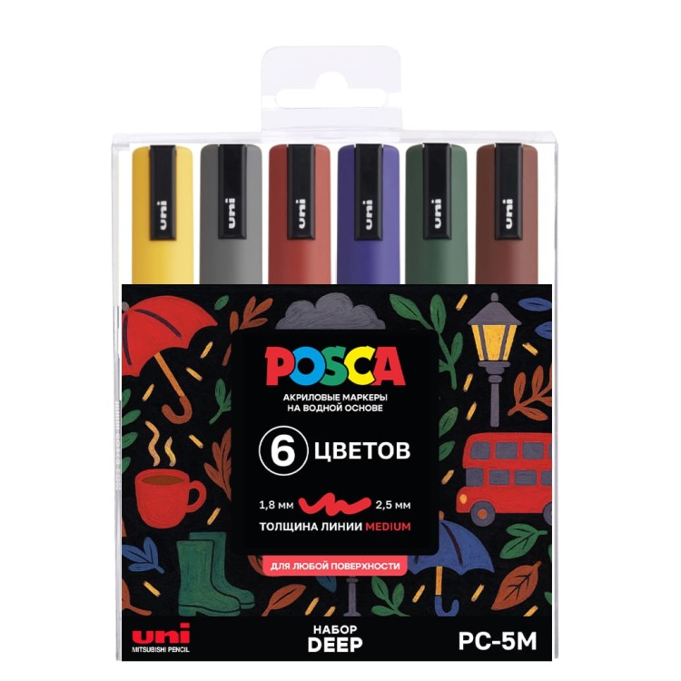 Набор маркеров Uni POSCA PC-5M 1,8-2,5мм Deep "Насыщенные" 6 цветов